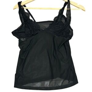 PINK Black Lace Trim Mesh Babydoll Chemise Lingerie Top Women's Large